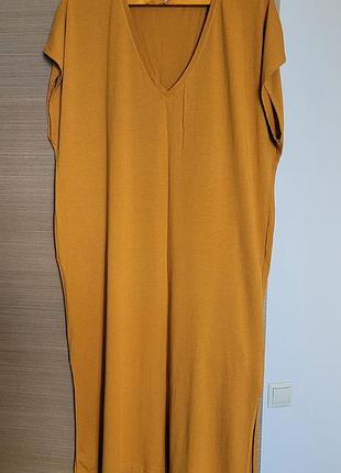 Платье длинное прямое h@m горчичного цвета размер xl