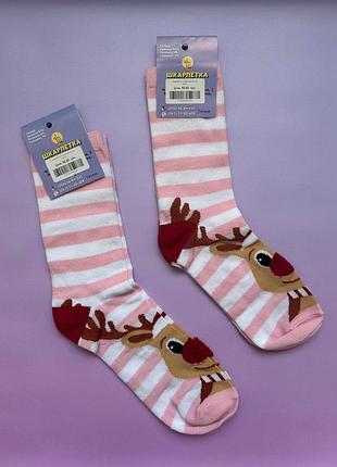 Носки высокие с оленями новогодние нижняя 35-38