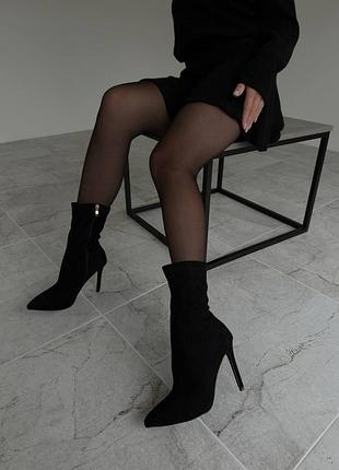 Чорні короткі ботильйони на шпильці 💕 жіночі ботильйони на каблуку ☺️