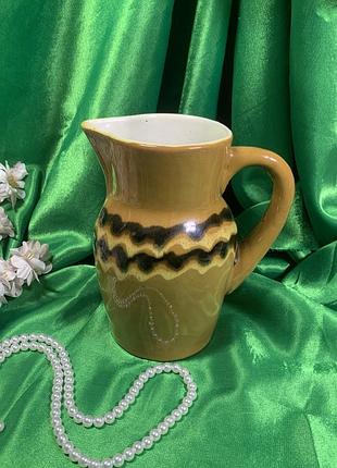 Кувшин с ручкой, обливная керамика, васильковский фз, винтаж, старинный глиняный, н2229 большой винтажный кувшин ручной работы, изготовленный на вас
