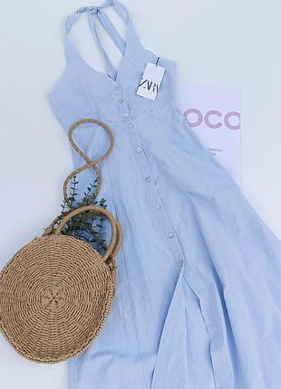 Платье миди с воротником хальтер от zara, размер xs, м