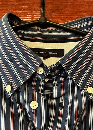 Эксклюзивная синяя в белую и красную полоску мужская рубашка tommy hilfiger оригинал xxl