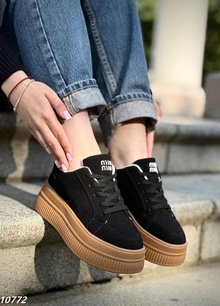 Код 10772 кроссовки черные эко замша