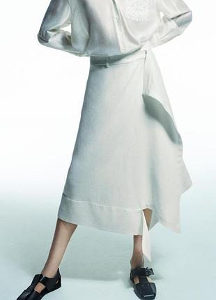 Асиметрична спідниця на основі льону zw collection від zara