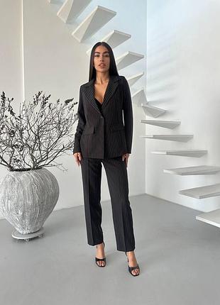 5🌈жіночий класичний костюм у смужку піджак блейзер брюки чорний графіт білий бежевий шоколад