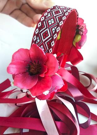 Чильце украинские с лентами, красно-бордово-малиновое