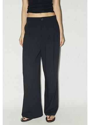 Чорні брюки zara чорні штани з защіпами zara чорні брюки з високою посадкою чорні брюки палаццо широкі штани з високою талією класичні брюки широкі