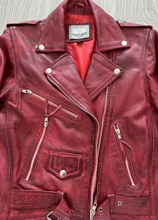 Нова червона / бордова байкерська / рокерська куртка косуха unicorn london