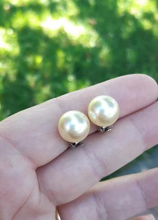 Клипсы пули винтаж, жемчужины искусственные стекло