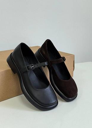 Классические черные кожаные туфли с ремешком анатомический носик