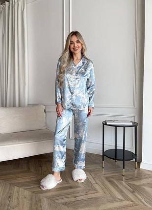 Шовкова піжамка/костюм для дому (сорочка на ґудзиках + штани)