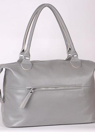 Вместительная кожаная светло-серая сумка унисекс, цвета в ассортименте