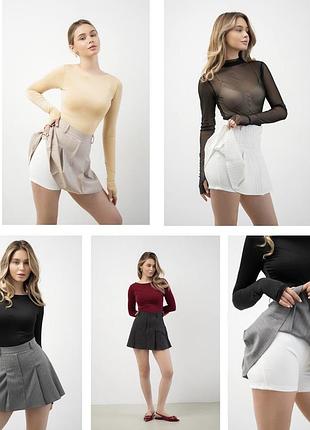 Спідниця шорти в смужку бежевий, сірий, графіт, молоко.