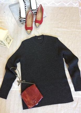 Женский серый толстый удлиненный пуловер