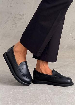 Анатомические женские лоферы натуральная кожа черные, кожаные балетки, туфли 11738