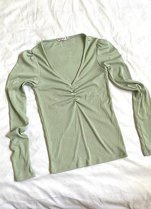 Лонгслів м'ятний у рубчик