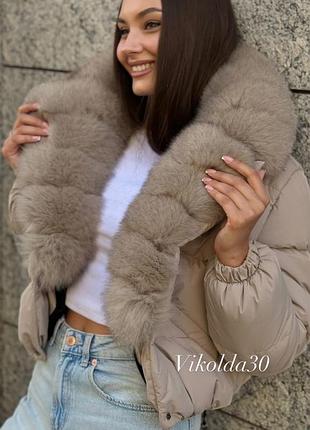 Жіноча зимова куртка пуффер з натуральним хутром песця з 42 по 54 розміри