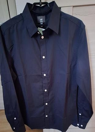 Рубашка мужская h&amp;m, темно синяя, размер м