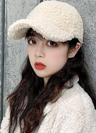 Кепка меховая, зимняя кепка, шапка, кепка тедди, кепка из эко меха, кепка из меха, кепка овечка, из шерсти