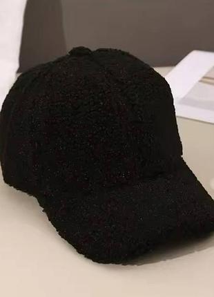 Кепка меховая чёрная зимняя кепка шапка кепка тедди чёрного цвета из овечей шерсти кепка овечка на зиму