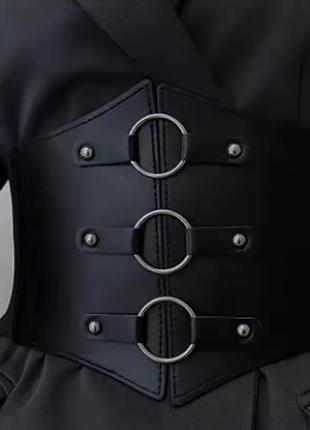 Черный пояс корсет женский кожаный ремень с регулировкой