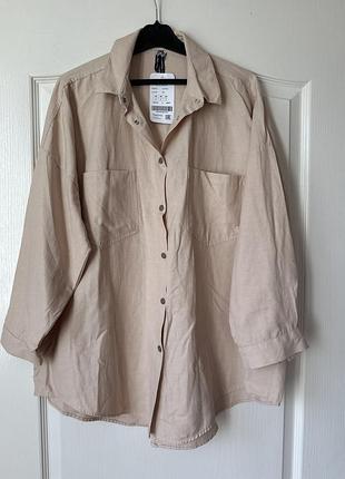 Бавовняна сорочка оверсайз беж 40