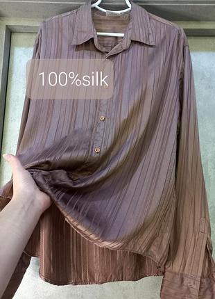Невероятная, красивая, натуральный шелк, silk 100% рубашка, на пуговицах, невероятно красивый цвет