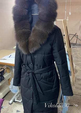Жіноче зимова пальто куртка плащ з натуральним хутром песця з 42 по 54 розміри