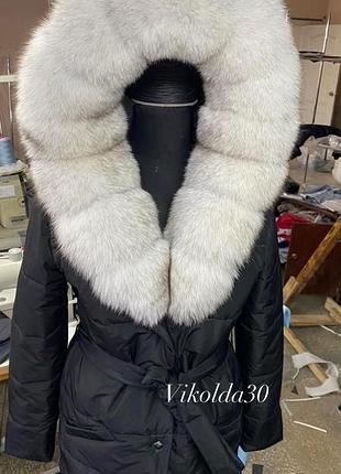 Жіноче зимове пальто плащ куртка з натуральним хутром песця з 42 по 54 розміри
