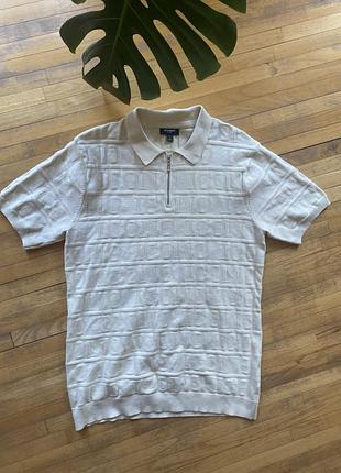 Базова стильна чоловіча поло футболка з логотипом на замочку icono бежевого кольору