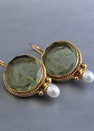 Серьги женские бохо этно зеленые с бусинами новые