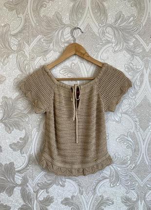 Бежева футболка майка поло теніска блузка класична блуза топік вязаний топ guess los angeles оригінал