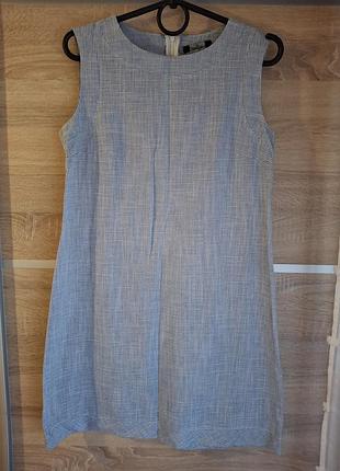 Прямое летнее платье в бело-голубую полоску, размер 38
