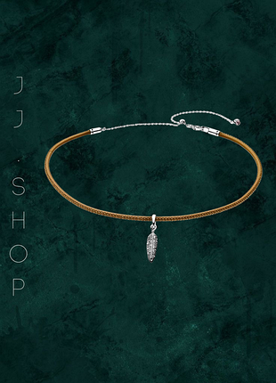 Кожаный чокер "перо" pandora (пандора) 397197cgt