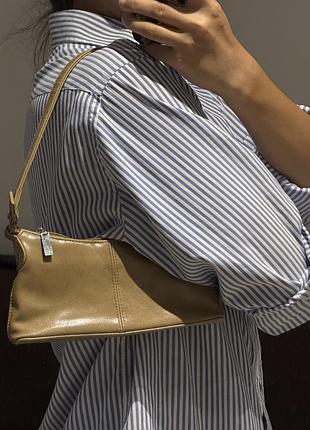 Сумка-багет коричнево-бежева шкіряна жіноча