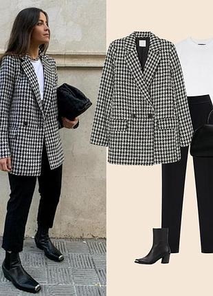 Удлиненный пиджак жакет h&amp;m гусиная лапка