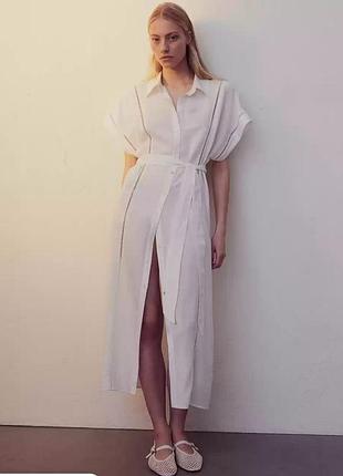 Длинное платье-рубашка от h&amp;m, длинное платье на пуговицах смесь льна