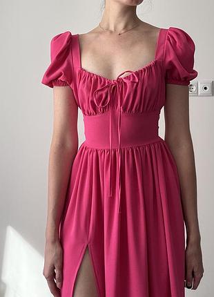 Сукня міді жіноча малинова з розрізом