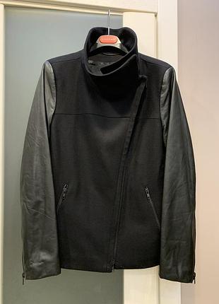 Шикарная куртка - шерстяное пальто из шерсти с кожаными рукавами drykorn