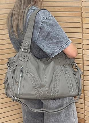 Женская стильная и качественная сумка из эко кожи серая