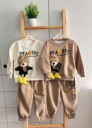 Костюм-двійка з ведмедиком і принтом / світшот і штани