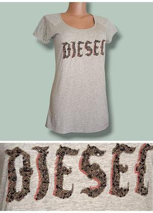 Женская футболка diesel логотип бисер