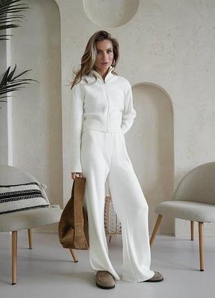 Стильний жіночий вʼязаний костюм кофта та штани акрил вовна супер якість чорний молочний бежевий коричневий сірий графіт