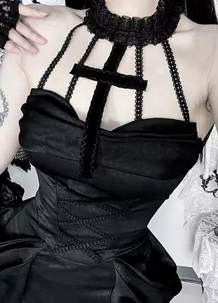 Сукня довга з чокером готика гранж косплей темна лолита