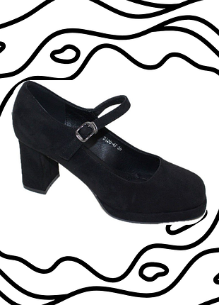 Чорні жіночі замшеві туфлі на підборах 7,5 см