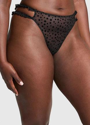 Трусики чорні сіточка зірочки стрінги оригінал victoria’s secret pink
