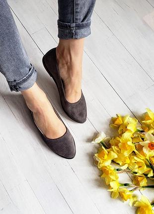 Женские балетки б3 из натуральной замши серого цвета