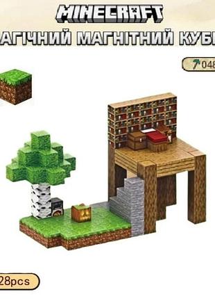 Магнитный конструктор minecraft дом в джунглях 128шт + 4шт фигурки майнкрафт детский конструктор на магнитах