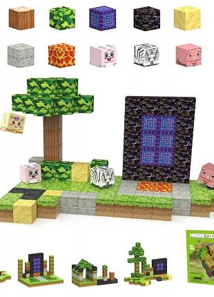 Магнітний конструктор minecraft маленький садок 112 шт майнкрафт на магнітах + сумочка для зберігання