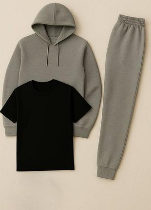 Демісезонний комплект 3в1 худі штани і футболка легка якісна турецька двонитка чоловічій жіночій унісекс осінній весняний літній спортивний повсякденн